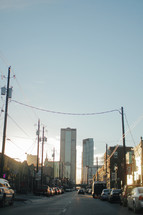 downtown street at sunset 