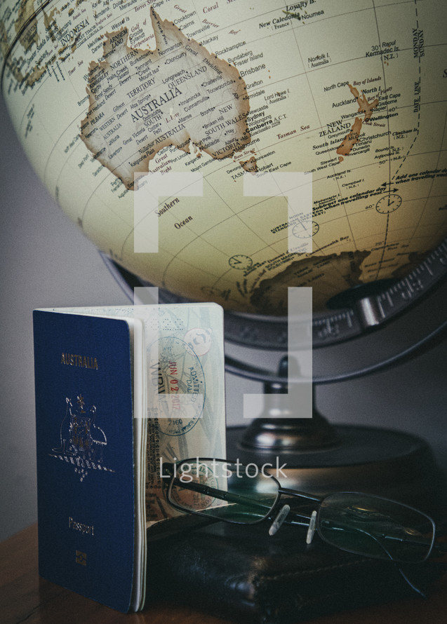 Australia passport and globe