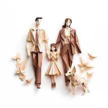 An origami family made up of paper. 