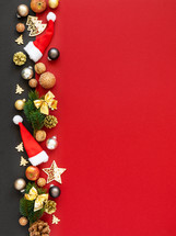 Christmas decorations border on red 