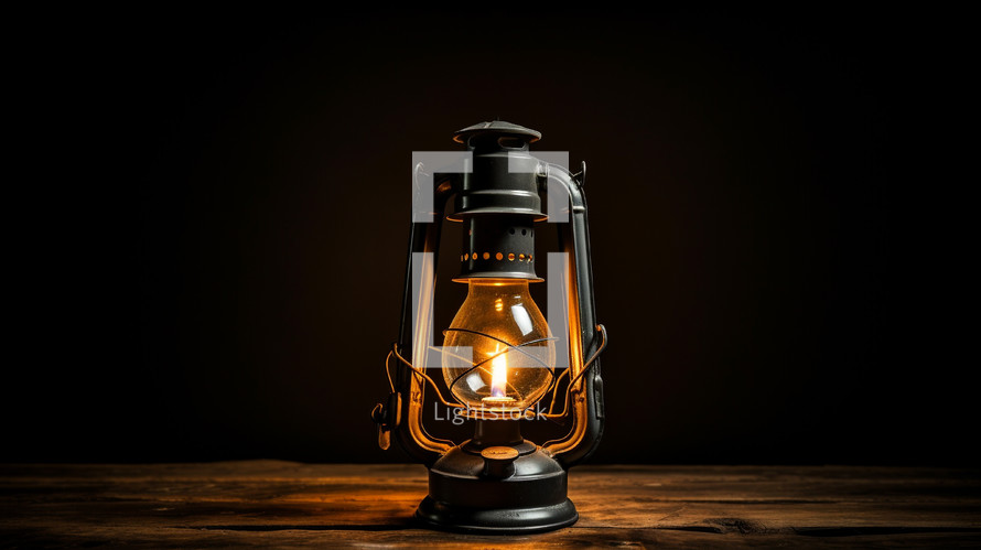 Burning oil lamp in a dark room.