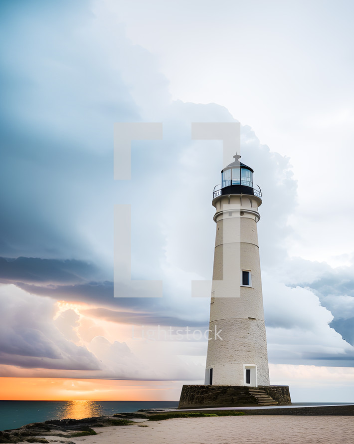 Generative AI image of a Lighthouse with a storm approaching