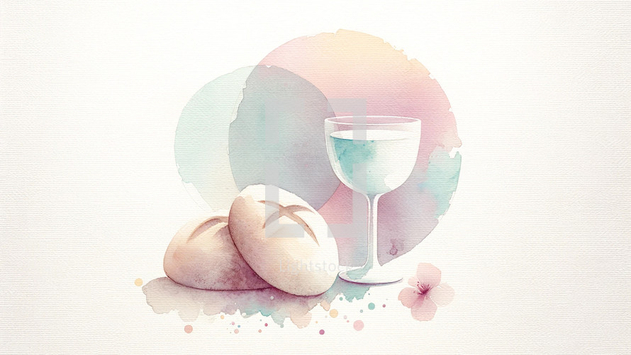 The Bread and Wine of Communion in Watercolor