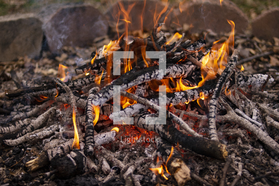 burning sticks in a campfire 