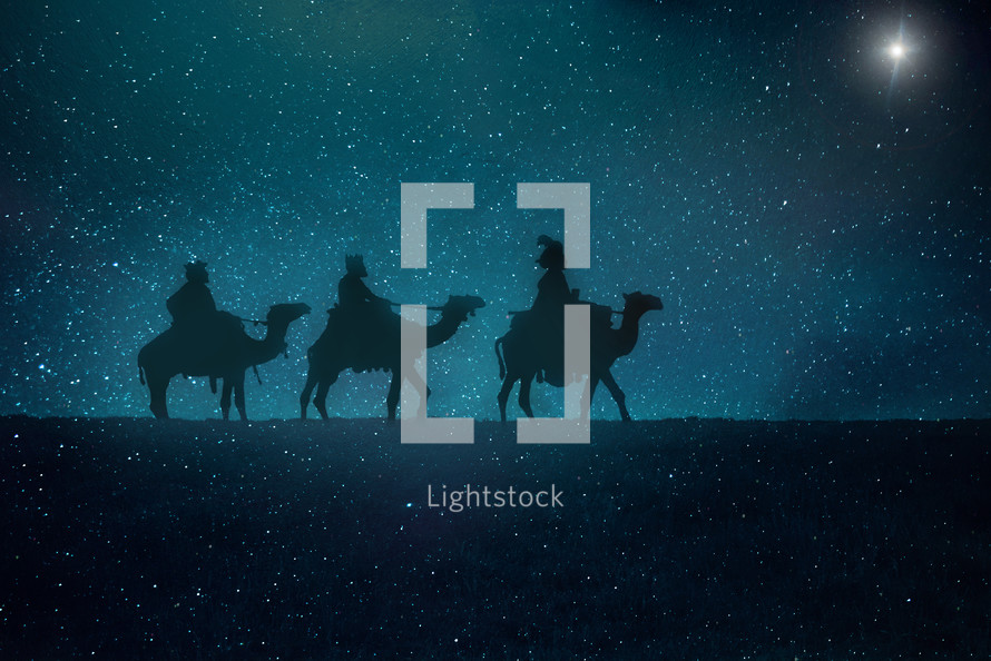 wisemen traveling on camels at night