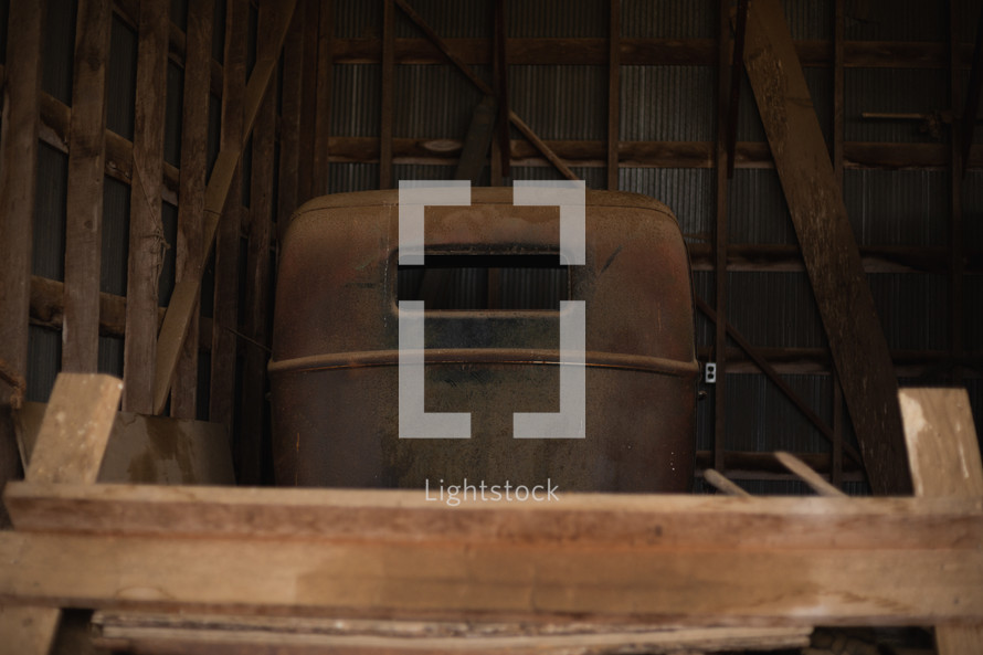 Vintage truck in a barn