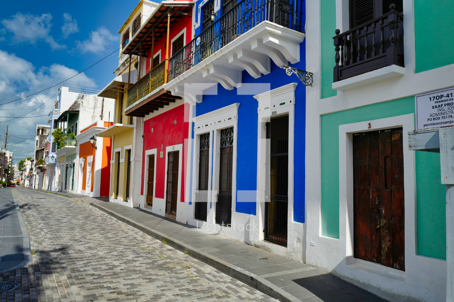 rows of colorful row houses 
