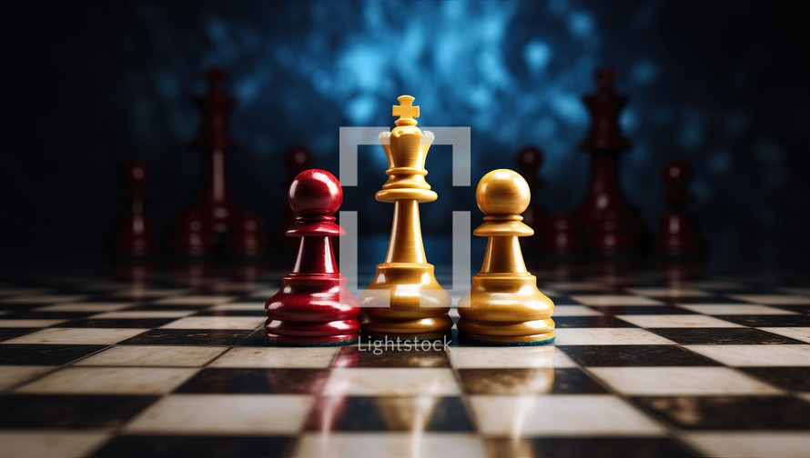 Chess business concept with chess pieces on chessboard. 3d rendering