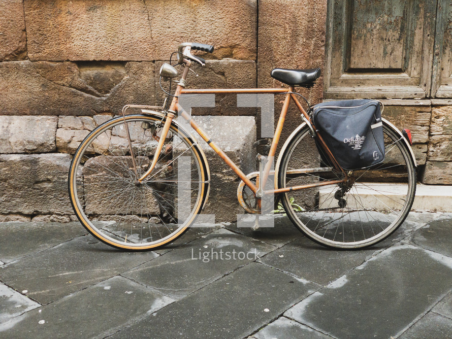 bike on a cobblestone street 