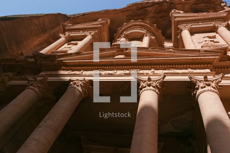 Looking up at the Treasury in Petra.