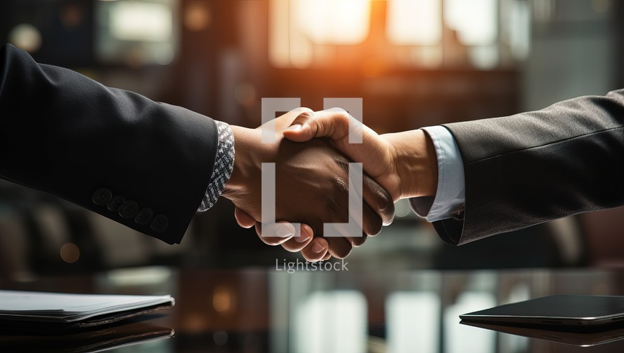 Close-up of business people shaking hands with each other in office