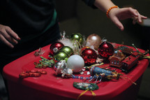 ornaments in a box used to decorate a Christmas tree