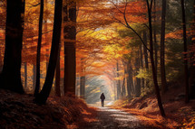 Person walking in autumn forest