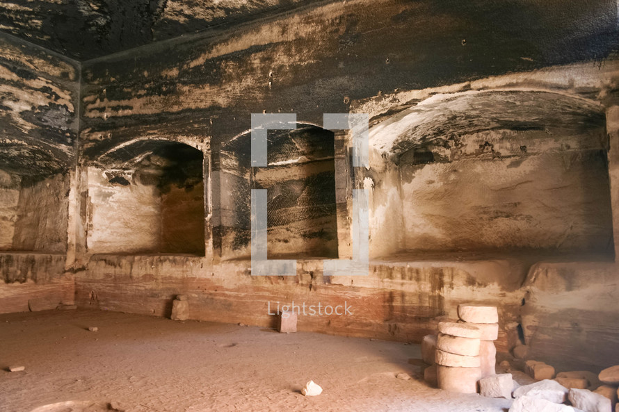 Tomb interior in Petra.