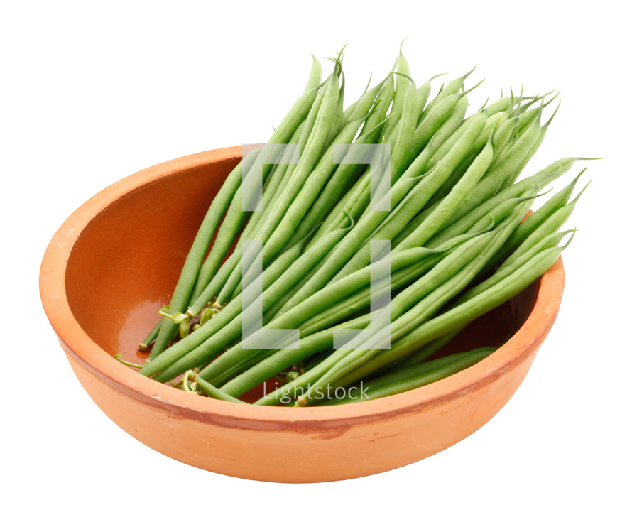Fresh French Green Beans on white background