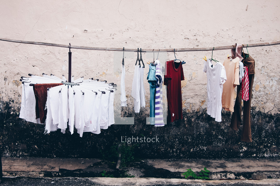 Clothesline with drying laundry