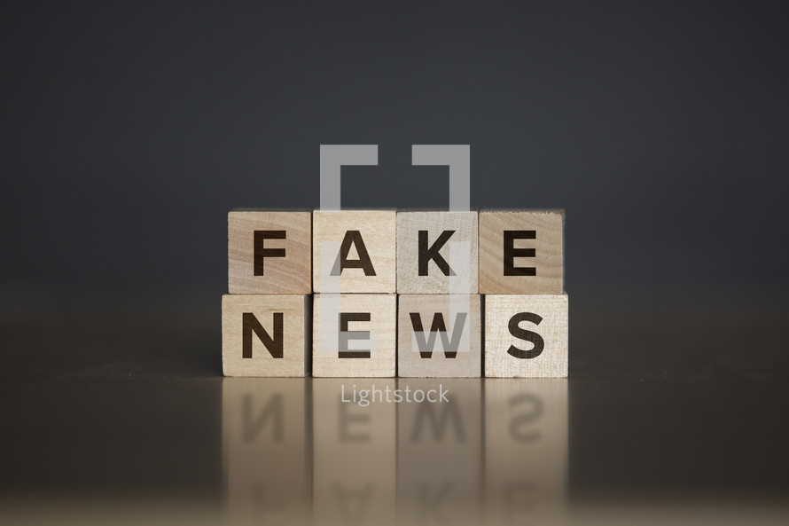 fake news words on wooden blocks 