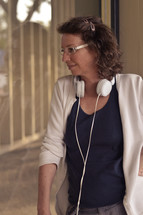 a woman with headphones 