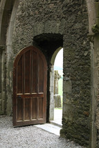 wood door and stone entrance 