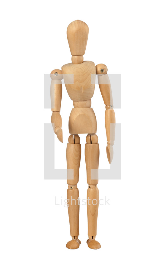 wooden figurine against a white background