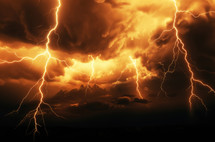 The Wrath of God. Lightning strike in the dark cloudy sky