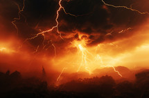 The Wrath of God. Lightning strike in the night sky