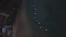 Aerial cinematic drone looking down Koh Phi Phi Islands Thailand 