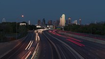 Day to night time lapse of a highway in downtown Dallas, Texas.