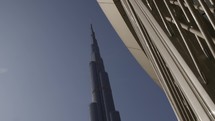 Looking up at the Burj Khalifa at the Dubai mall.