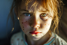 AI Generated Image. Sick child with chickenpox of Varicella virus