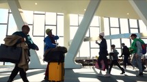 Airline passengers in La Guardia Airport in New York