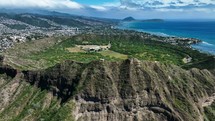 Aerial view of Diamond Head and Waikiki in Oahu Hawaii.