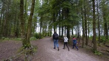 Family Walking Along Forest Trail In Summer