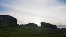 Granite Rock Formations On Dartmoor Tors Bright Setting Sun