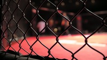 MMA - Cage Close Up with Fighter Entering Cage In The Background