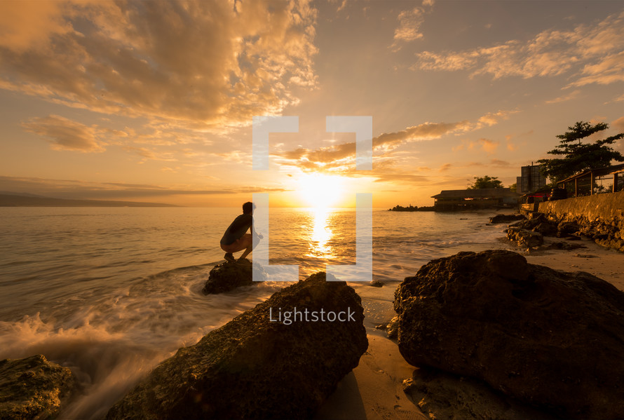 rocky shore at sunset 
