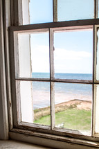 view of the ocean from a window 