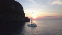 Aerial cinematic drone dreamy yacht sailboat 