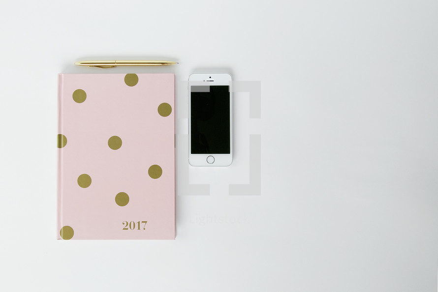pen, 2017 planner, and cellphone 