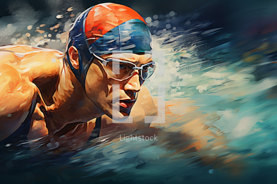 AI generated image. Illustration of the swimmer in competition
