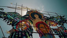 Celebrating The Day Of The Dead With Symbolic And Colorful Kites In Sumpango, Guatemala. Low Angle	