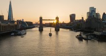 London Tower Bridge With Setting Sun Establishing Airal View
