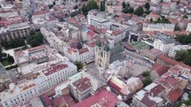 Sacred heart Cathedral in urban city Sarajevo, Bosnia and Herzegovina, aerial