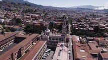 Santuario del Carmen's Intricate Spire Over Bogotá, Colombia - aerial