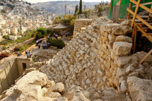 A stepped stone structure in the Area G of the City of David from the north.