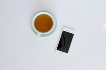 cellphone and cup of tea 