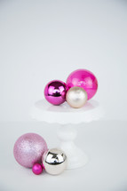 pink, fuchsia, gold, silver, Christmas ornaments 