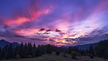 Epic Sunset with Colorful Clouds Mountain Forest Landscape 