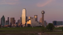 Sunset time lapse of downtown Dallas, Texas.