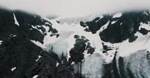 Aerial View Of Vinciguerra Glacier In Ushuaia, Tierra del Fuego, Argentina. pullback shot
